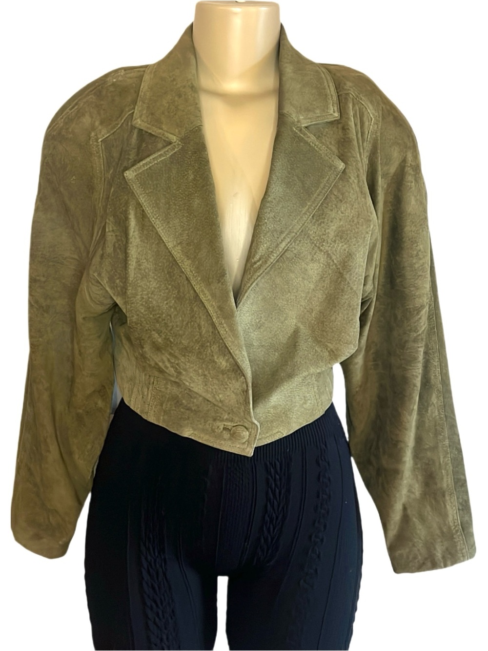 Vintage Pia Rucci Cropped Green Leather Jacket